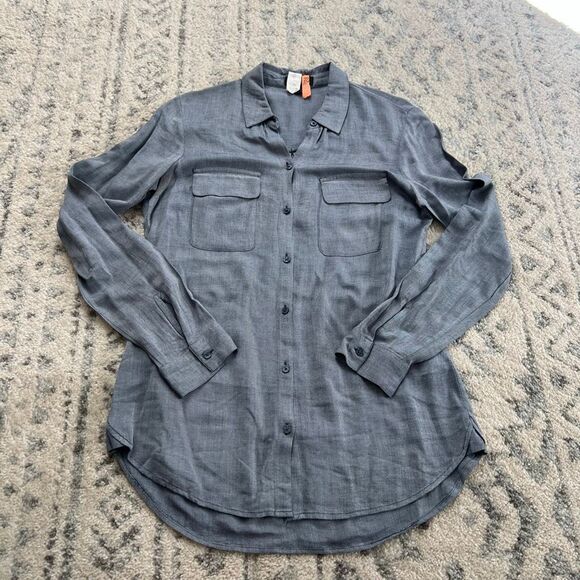 Women’s Express Blue Grey Button Down Blouse - Picture 1 of 5